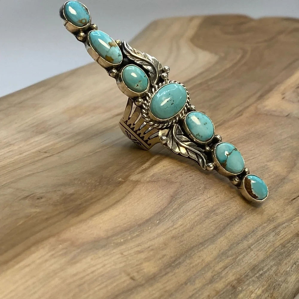 Navajo Geraldine James Turquoise Sterling Silver Ring - Picture 2 of 12